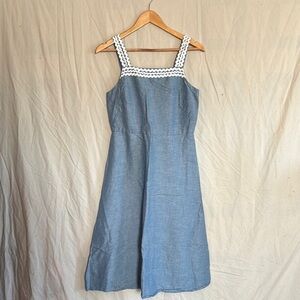 Ann Taylor Blue Midi Dress with White Accents